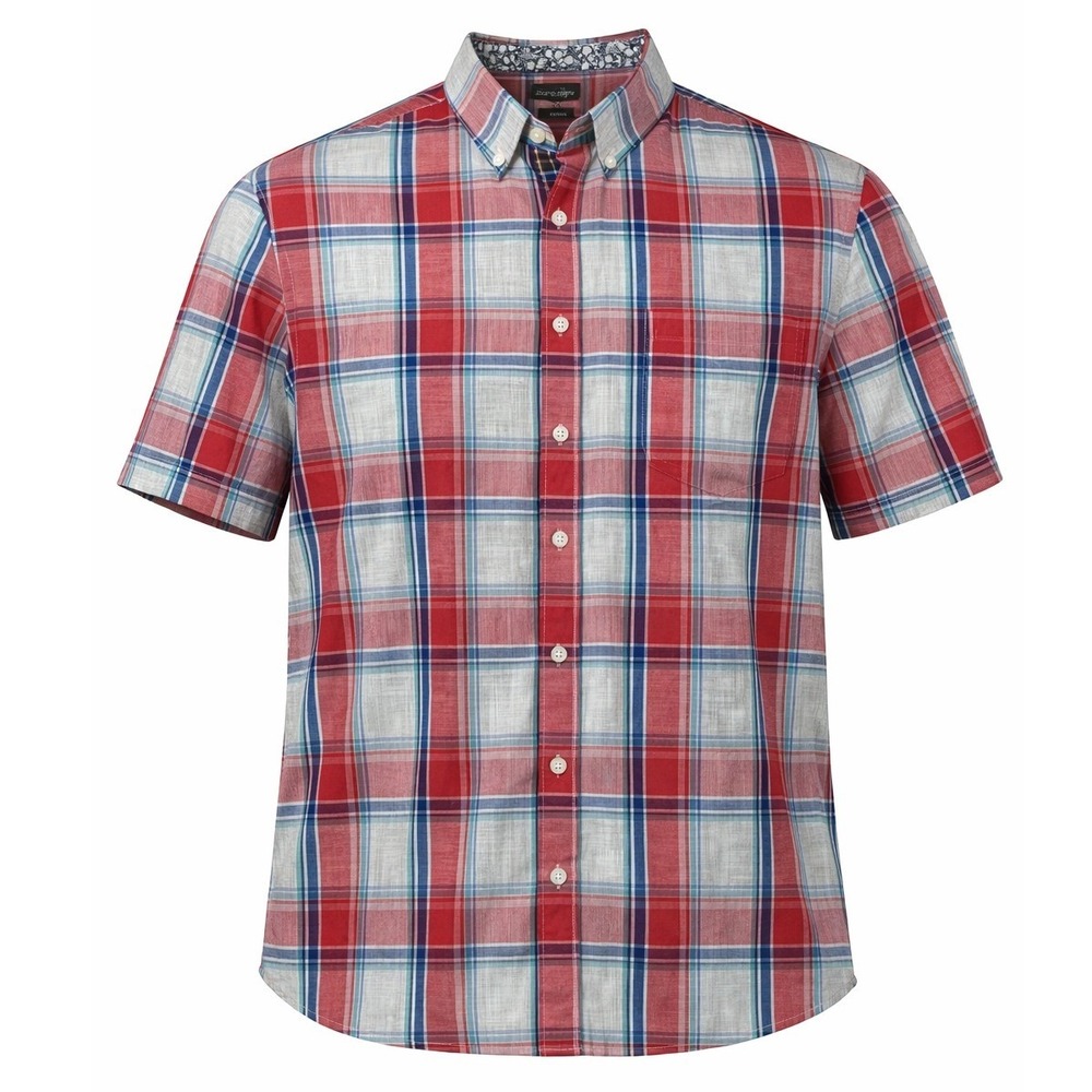 Van Heusen Mens XXL Short Sleeve Plaid Button‎ Down Shirt Red Blue White 00848